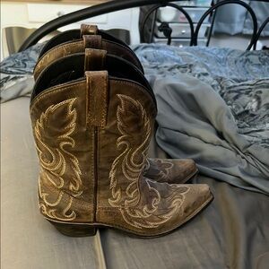 Laredo Brown Embroidered Ankle Boots